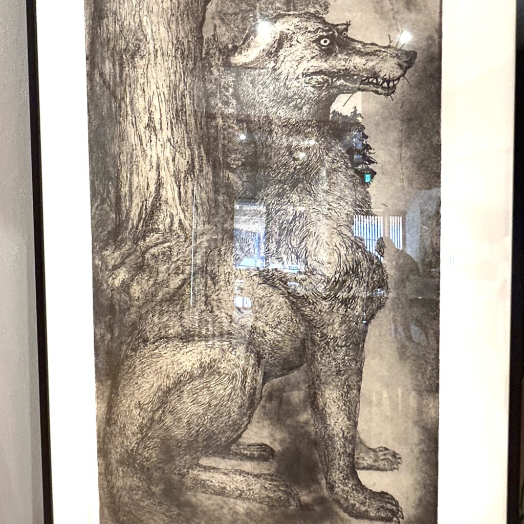 御岳山　うつぼや荘　オオカミの版画