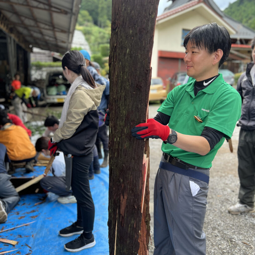 青梅　森林作業道　身近な森を活用する会　丸太伐り体験