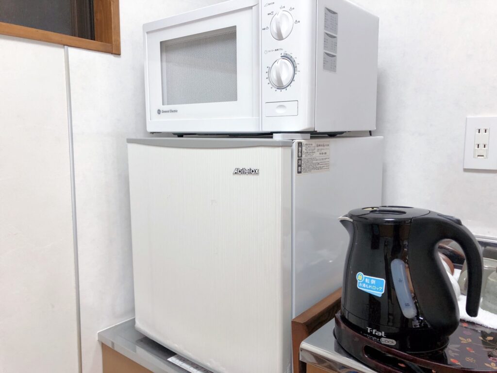 青梅　御岳山　やお九　冷蔵庫　電子レンジ　電気ケトル